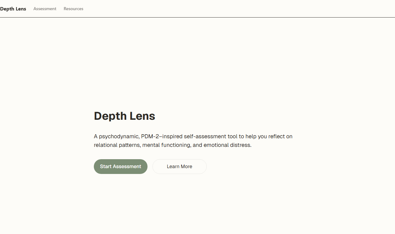 Screenshot of the Depth Lens landing page